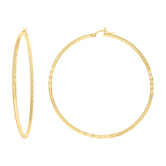 10kt Yellow Gold Womens Diamond-Cut 60 mm x 2 mm Round Tube Hoop Earri