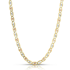 10KT Gold 5MM Tricolor Valentino Heart Chain 22 Inches