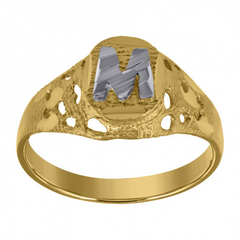 10kt Two-Tone Gold Unisex Kids Children Diamond-Cut Textured Oval Init