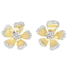 14KT YELLOW GOLD 0.25CT DIAMOND FLOWER STUD EARRINGS