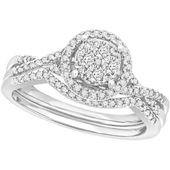 LADIES BRIDAL SET 0.50CT ROUND DIAMOND 10K WHITE GOLD