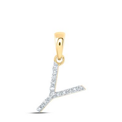 10K YELLOW GOLD ROUND DIAMOND INITIAL Y LETTER PENDANT 0.09 CTTW