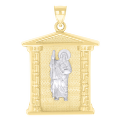 10kt Two-tone Gold St. Jude San Judas Religious Charm Pendant, 36MM wi