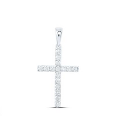 10KT WHITE GOLD 1/10CTW DIAMOND CROSS PENDANT