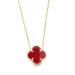 10KT Gold Double Sided Red and Diamond Cut Flower Necklace 16.5IN + 1IN Extension