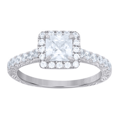 925 Sterling Silver Womens CZ Size-7 Princess-Cut Center Stones Bridal