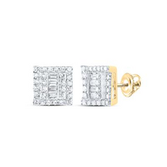 10k Yellow Gold Round Diamond Square Earrings 1/2 Cttw