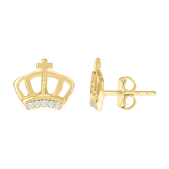 10kt Yellow Gold Womens Cubic-Zirconia Crown Fashion Stud Earrings 8MM