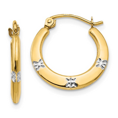 14K Madi K with Rhodium Flowers Hollow Hoop Earrings