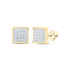 10k Yellow Gold Round Diamond Square Earrings 1/10 Cttw