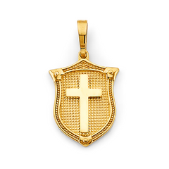 14KT Yellow Gold Shield with Cross Pendant