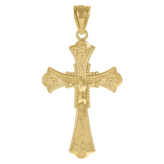 10kt Yellow Gold Diamond-Cut Cross Crucifix Religious Charm Pendant 35