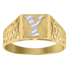 10kt Two-Tone Gold Unisex Diamond-Cut Textured Initial Letter Y Band R