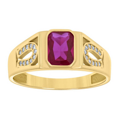 10kt Yellow Gold Red Cubic-Zirconia Horseshoe Ring