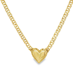 10KT Gold 4MM Chino Link Monaco Heart Chain with Greek Border 16