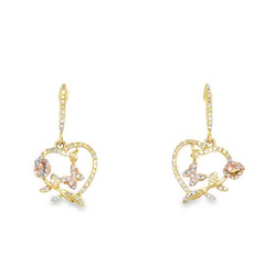 10KT 0.15CT- DIAMOND HEART EARRING WITH WITH BUTTERFLY AND ROSE