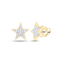 10k Yellow Gold Round Diamond Star Earrings 1/20 Cttw