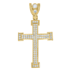 10kt Yellow Gold Mens Cubic Zirconia Cross Religious Charm Pendant 45M