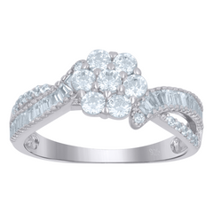 925 Sterling Silver Womens Baguette Solitaire Cubic-Zirconia Flower En