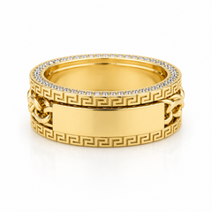 10KT Yellow Gold Chino Link Spinner Rotating Greek Border 8MM Band Rin