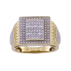 MEN'S RING 0.25CT ROUND/BAGUETTE DIAMOND 10K YELLOW GOLD