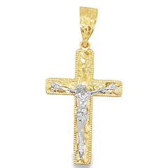 10KT Gold Nugget Cross with Christ Crucifix 1.75IN+Bail
