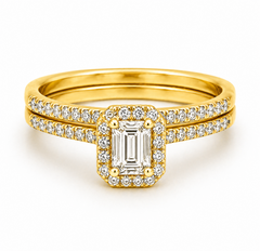 0.44 CTTW Lab-Created Emerald Cut Diamond Engagement Ring and Wedding