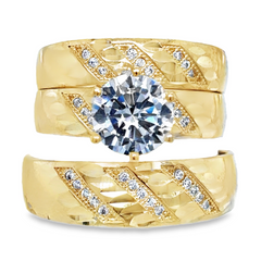 10KT Gold Cubic Zirconia Wedding Trio Set