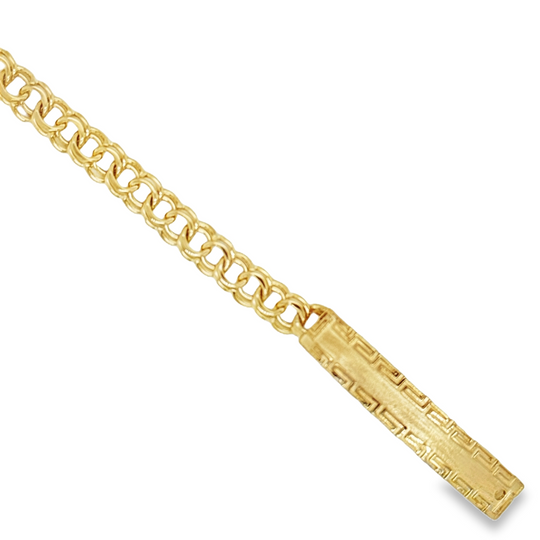 10KT Gold 6MM Regular Chino Link Bracelet with Greek Border, 6 inches