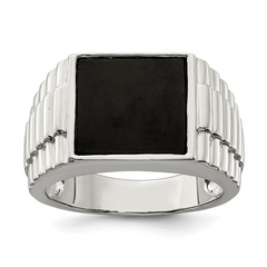 Sterling Silver Rhodium-plated Men's Onyx Ring