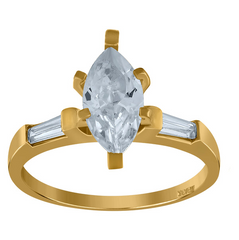10K Yellow Gold Womens Marquise And Baguette Cubic Zirconia Engagement