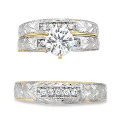 10KT Gold His & Hers Matching Wedding Ring Set Filigree Design