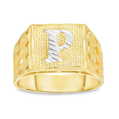 10KT Gold Men's 11MM Square Initial P Ring