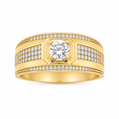 10KT Yellow Gold Mens Ring with White Stone