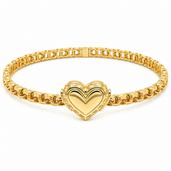 10KT Gold 4MM Chino Monaco Bangle Bracelet with Heart Clasp Greek Bord