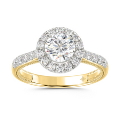 1.5 CTTW Certified Lab-Created Halo Round Diamond Solitaire Engagement Ring in 14KT Yellow Gold Setting (Center 1.00CT)