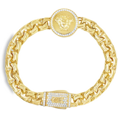 10KT Yellow Gold 8MM Monaco Chino Link Bracelet 7 inches with Medusa P