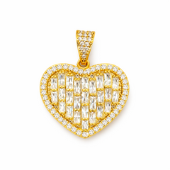 10KT Yellow Gold 23MM Heart Pendant with Baguettes