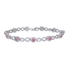 925 Sterling Silver Womens Red White Cubic-Zirconia Infinity Tennis Br