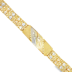 10KT Tricolor Gold 12MM Triple Chino Link Bracelet with Hearts, 8 Inch