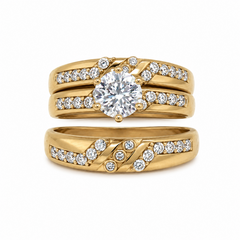 10KT Gold His and Hers Wedding Trio Set with CZ