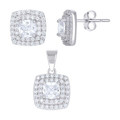 925 Sterling Silver Womens Cushion-Cut Round Cubic-Zirconia Square Fas