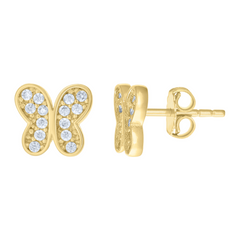 10kt Yellow Gold Womens Cubic-Zirconia Butterfly Fashion Stud Earrings