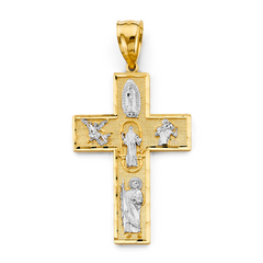 10KT Gold Cross with Virgin Mary Guadalupe, St. Michael, St. Benedict, San Lazaro, St. Jude San Judas 45MM + Bail