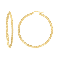 10Kt Yellow Gold Womens Diamond-cut Spotted Patterned Fancy Hoop Earri