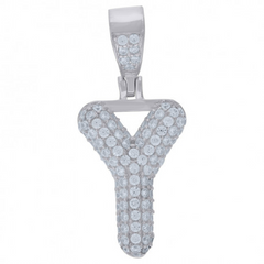 925 Sterling Silver Unisex Cz Initial Alphabet Y Charm Pendant