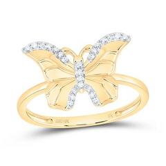 14KT YELLOW GOLD 1/10CTW DIAMOND BUTTERFLY RING