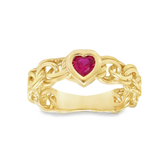 10KT Gold Chino Link Ring with Ruby CZ Heart