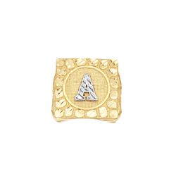 10kt Two-Tone Gold Mens Initial Alphabet A Nugget Ring