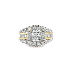 LADIES RING 2 CT ROUND/PRINCESS/BAGUETTE DIAMOND 14K YELLOW GOLD